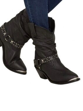 Shyanne Tammye Slouch Boots Black Leather Western Cowgirl Country Festival 7 1/2
